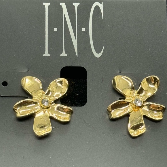 INC Gold Tone Flower with Crystal Post Earrings - Picture 5 of 12